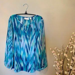 Chico’s Turquoise Blue Sheer Blouse Size 2 Large